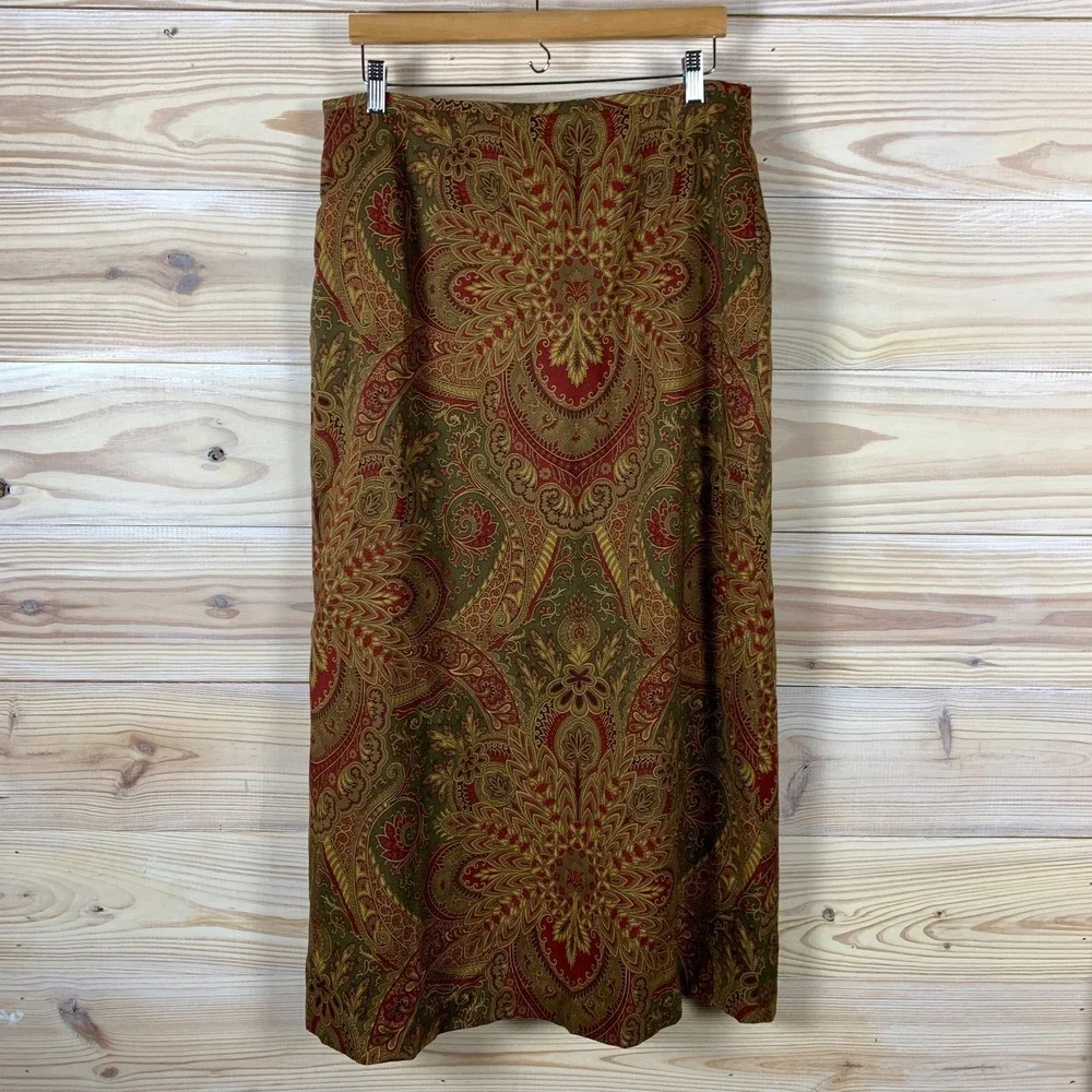 NWT Vintage Talbots Collection Women 16 Maxi Skirt Brown Paisley‎ Wool Italy